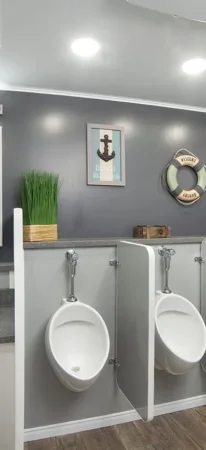 Inside Urinals of 10 Station Restroom Trailer