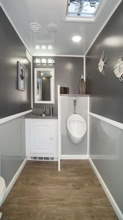 Inside look at 2 Station Restroom Trailer