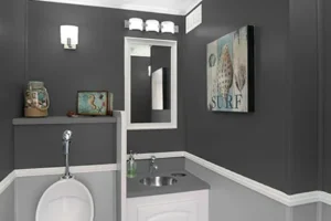 Inside view of 3 Station Restroom Trailer