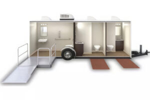 Inside look of ADA compliant restroom trailer