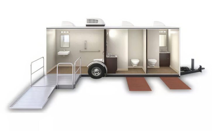 Inside look of ADA compliant restroom trailer